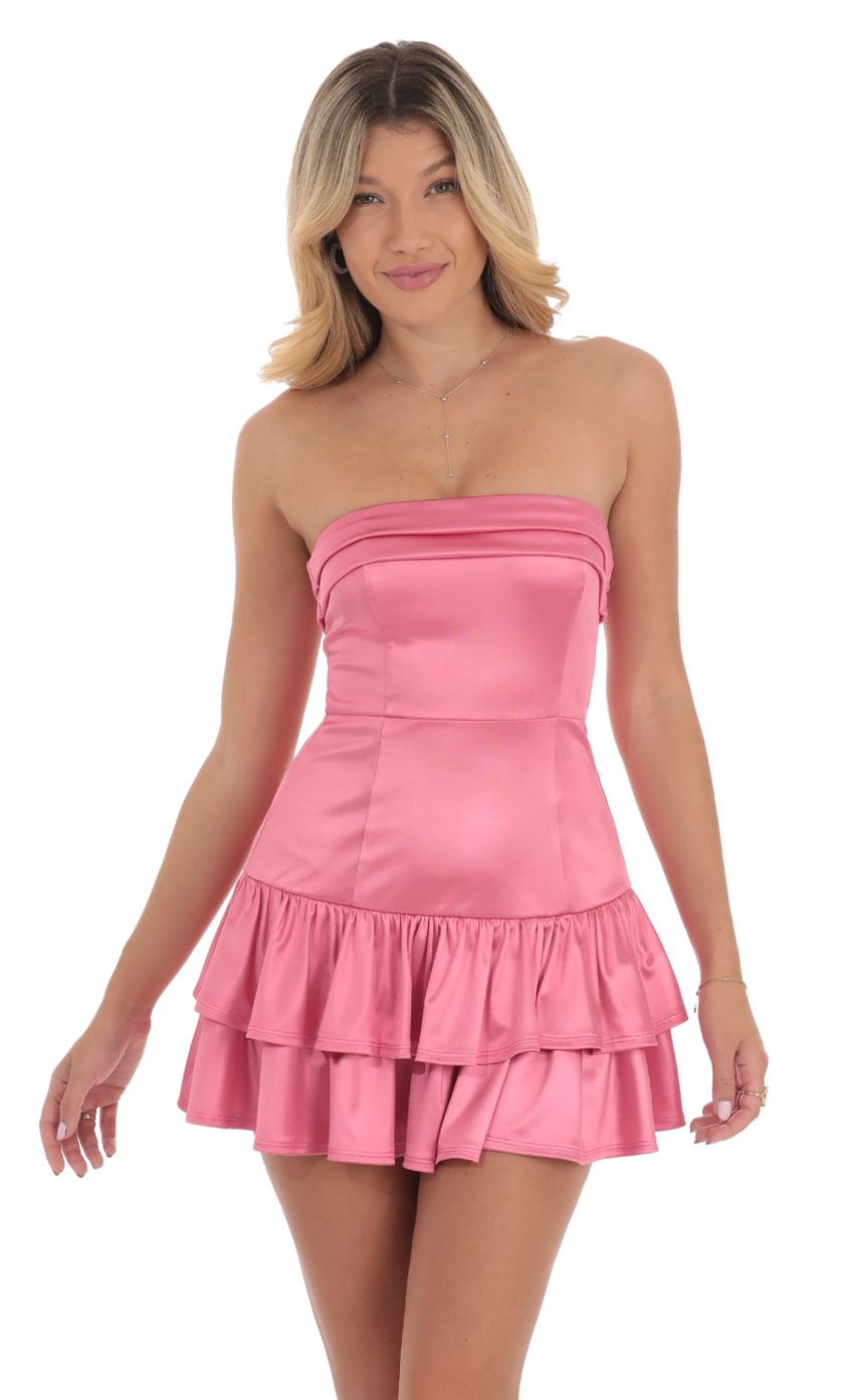 Picture Satin Strapless Ruffle Dress in Pink. Source: https://media-img.lucyinthesky.com/data/Sep24/850xAUTO/afbecc3c-3d2a-4988-9a65-706ae8c26eb6.jpg