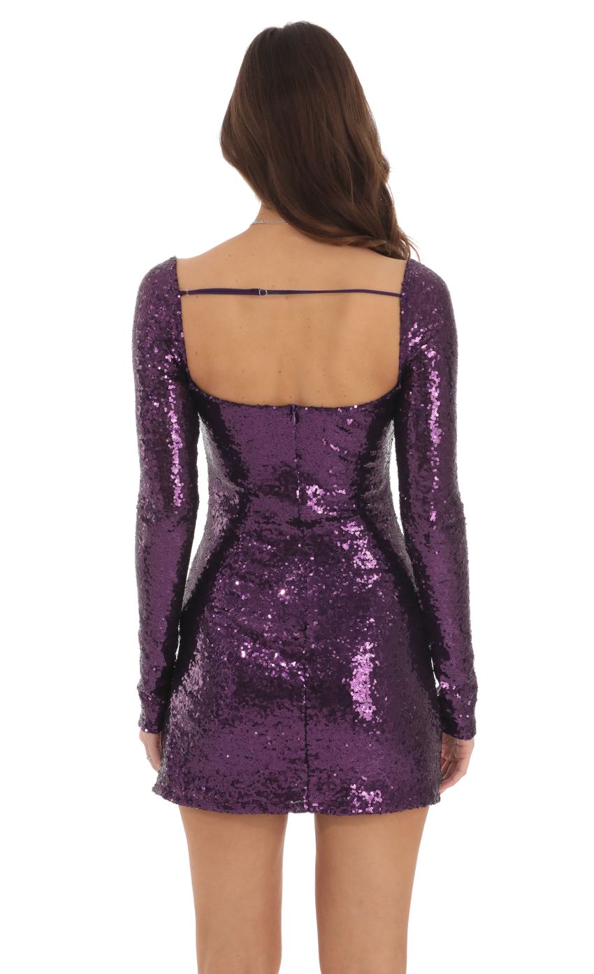 Picture Sequin Long Sleeve Bodycon Dress in Purple. Source: https://media-img.lucyinthesky.com/data/Sep24/850xAUTO/bdb39c27-c771-4b0a-99e6-0a6c17067957.jpg