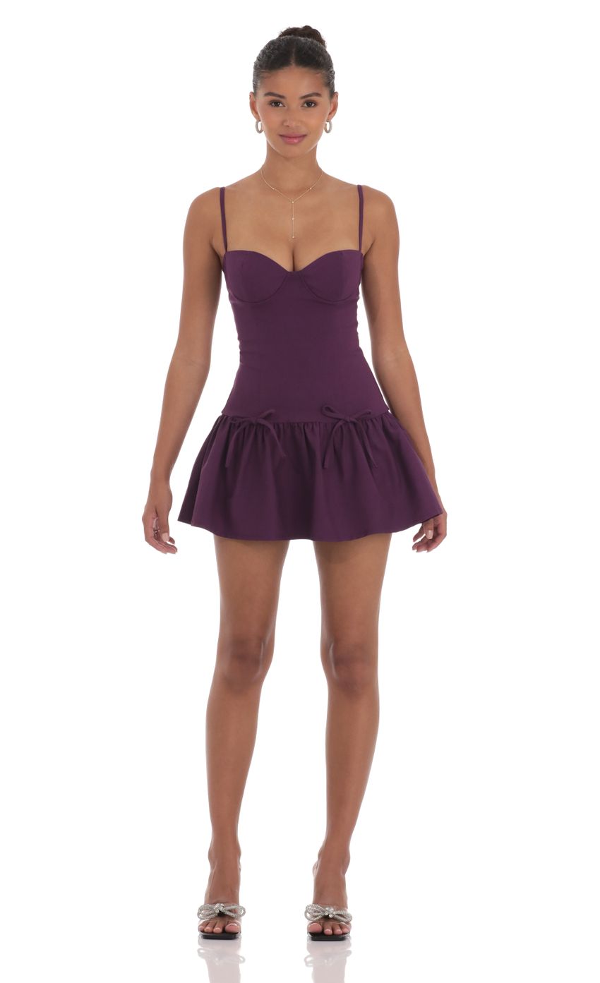 Picture Double Bow Drop Waist Dress in Purple. Source: https://media-img.lucyinthesky.com/data/Sep24/850xAUTO/c6a8979e-2244-4a75-8564-38e0dff83ecc.jpg