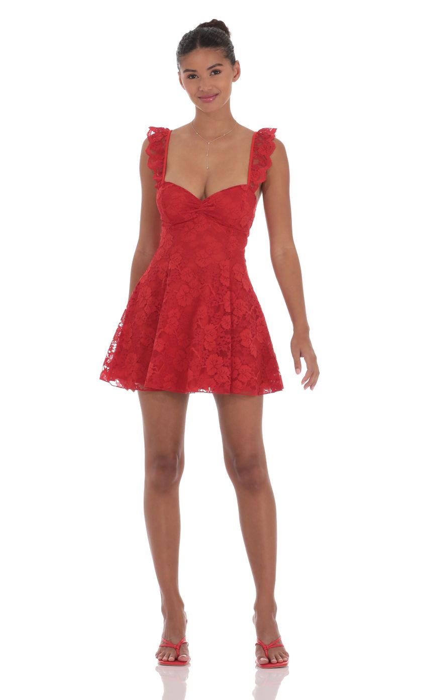 Picture Floral Lace Fit and Flare Dress in Red. Source: https://media-img.lucyinthesky.com/data/Sep24/850xAUTO/c755c063-5479-4c26-8af5-9dccf4398699.jpg