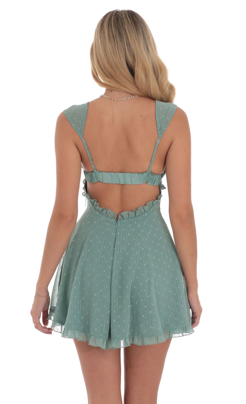 Picture Dotted Shimmer Cap Sleeve Dress in Sage. Source: https://media-img.lucyinthesky.com/data/Sep24/850xAUTO/ce2d1d12-7b64-423b-a043-5c6982c15a87.jpg