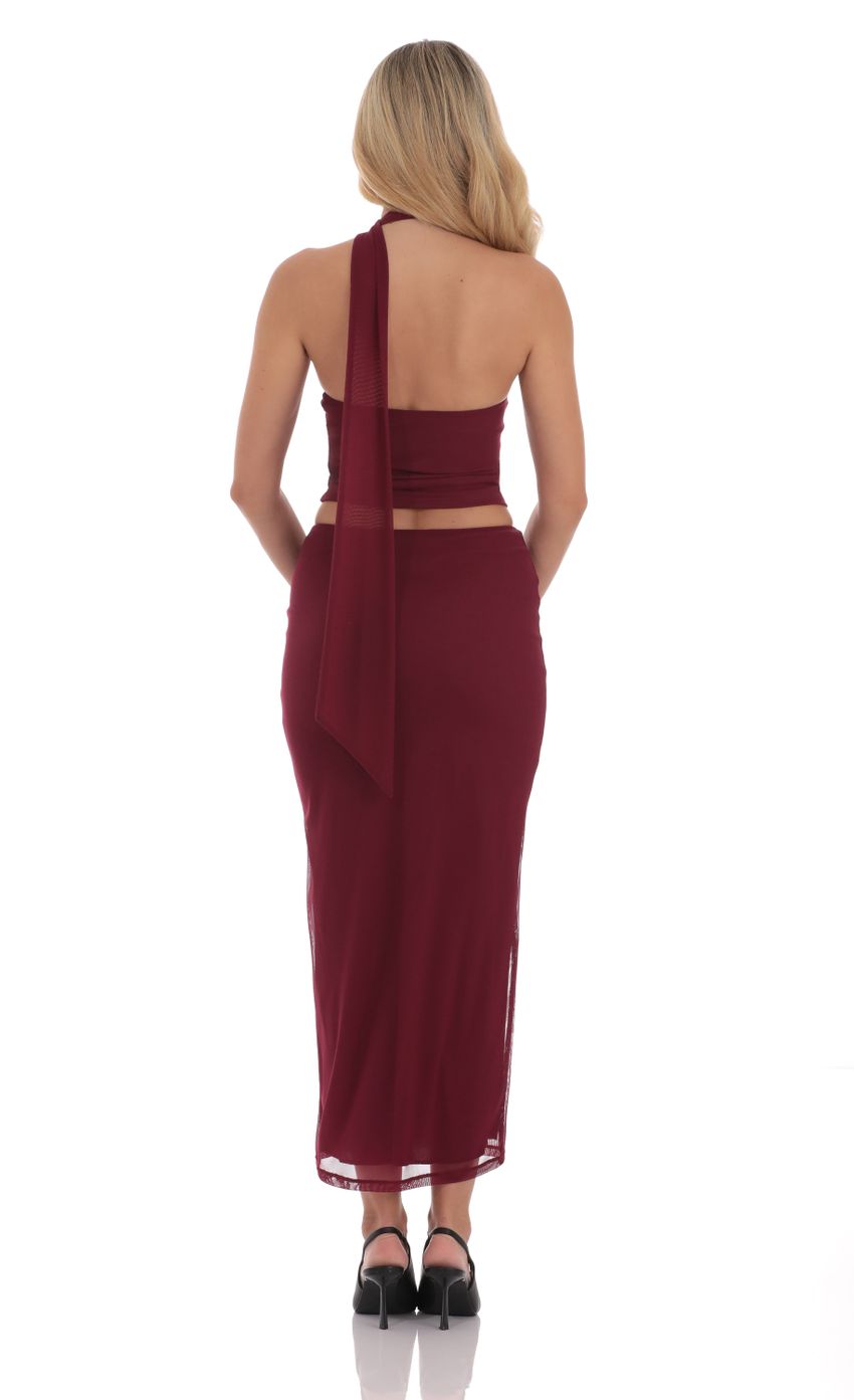 Picture Mesh Wrap Neck Two Piece Set in Maroon. Source: https://media-img.lucyinthesky.com/data/Sep24/850xAUTO/d7361183-3450-485c-b285-c6becc687d12.jpg