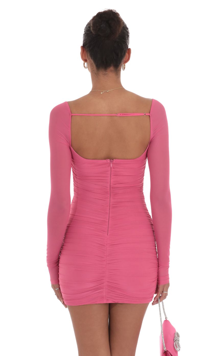 Picture Mesh Corset Long Sleeve Dress in Hot Pink. Source: https://media-img.lucyinthesky.com/data/Sep24/850xAUTO/d9309d0d-61c4-489c-bf94-adf1d1111c0f.jpg