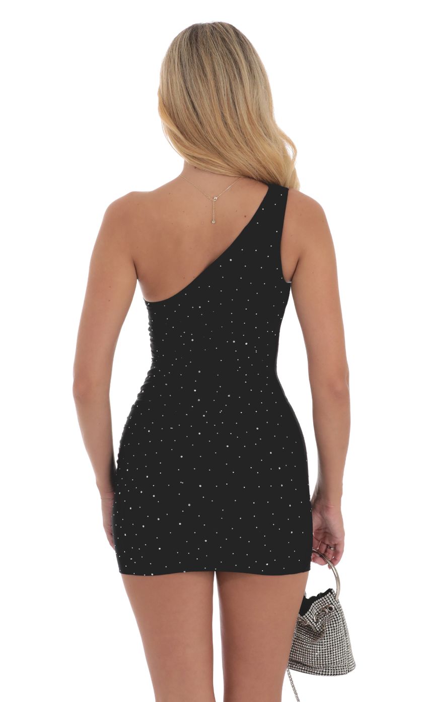 Picture Rhinestone One Shoulder Dress in Black. Source: https://media-img.lucyinthesky.com/data/Sep24/850xAUTO/e1667e1b-e4a9-4690-8620-f8ad5fb6dac1.jpg