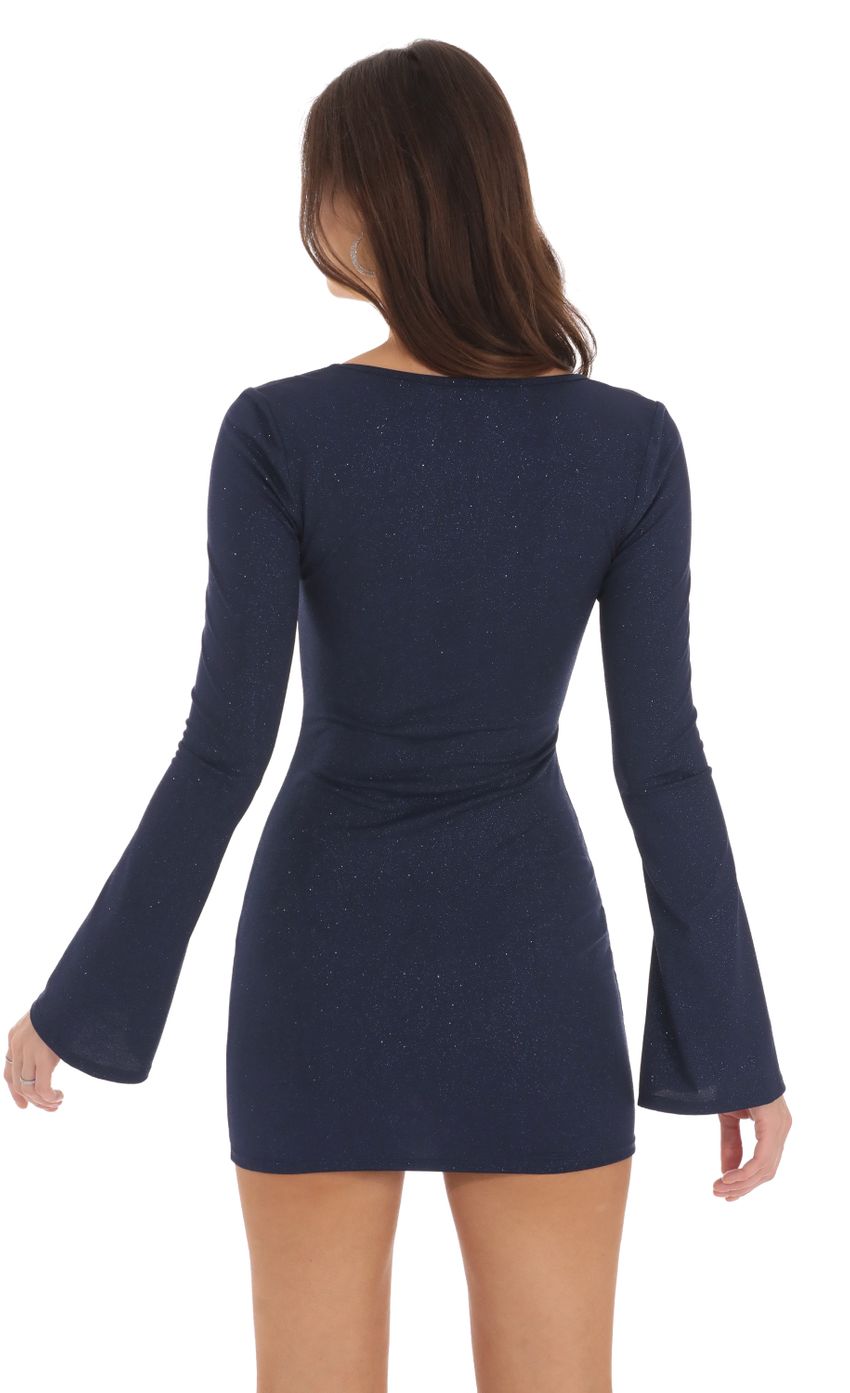 Picture Glitter Flare Sleeve Bodycon Dress in Navy. Source: https://media-img.lucyinthesky.com/data/Sep24/850xAUTO/e301e9a9-f700-4ac7-b4d3-b92e60604390.jpg