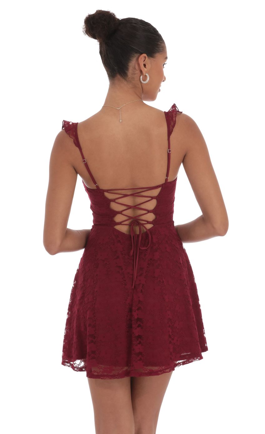 Picture Lace Ruffle Strap A-Line Dress in Burgundy. Source: https://media-img.lucyinthesky.com/data/Sep24/850xAUTO/fc4105e3-1643-4cda-976c-e04a75ef099b.jpg