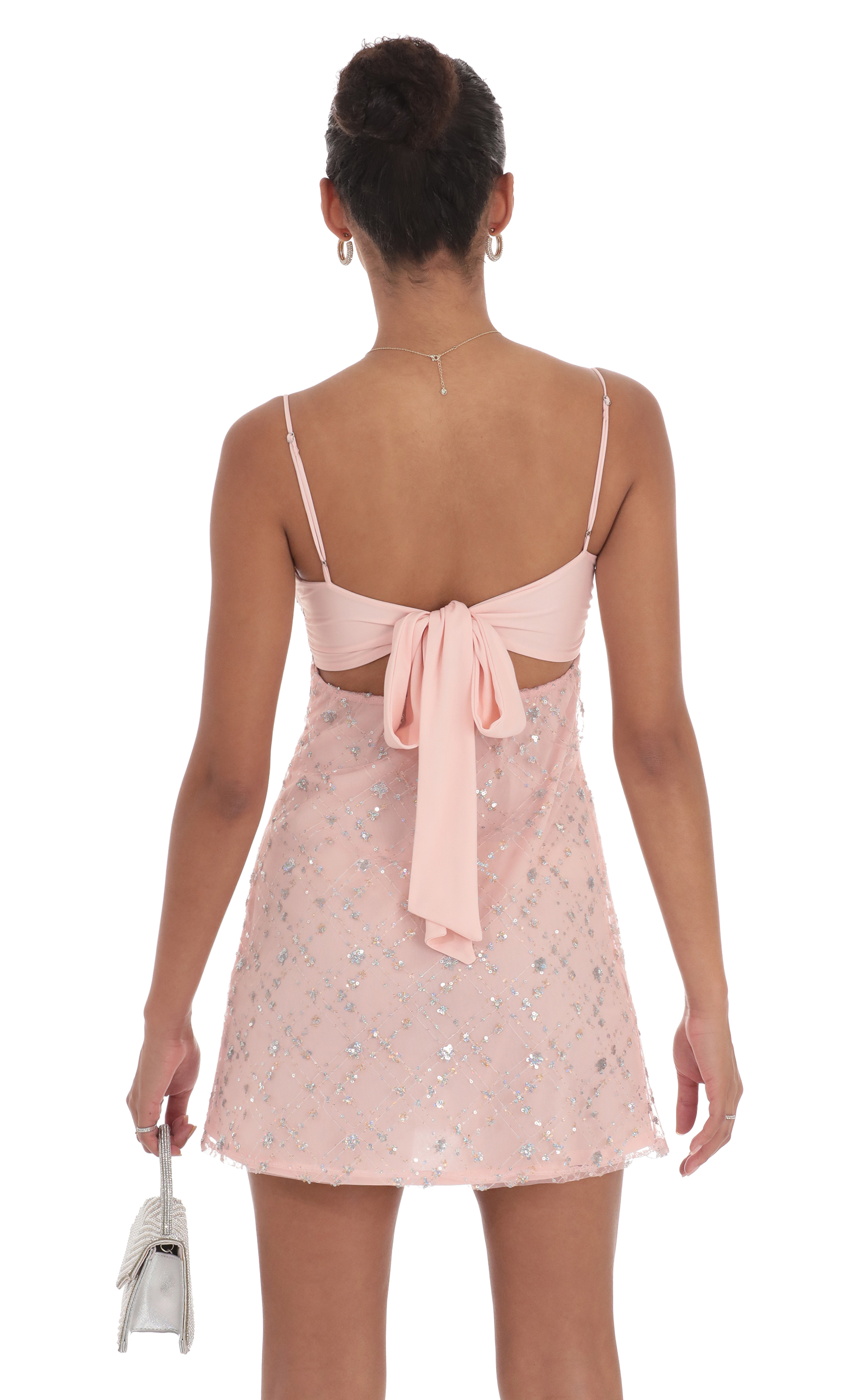 Glitter Sequin Babydoll Dress in Pink