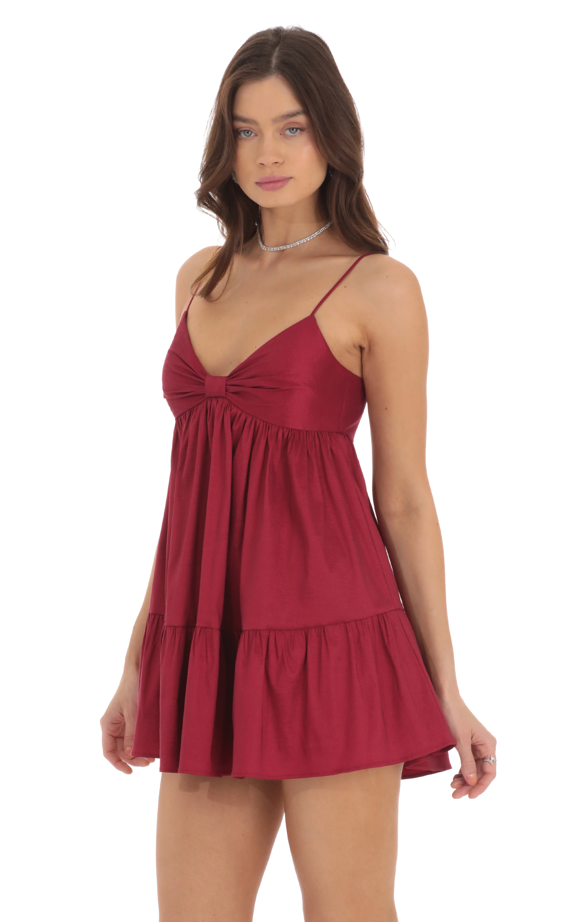 Bow Babydoll Dress in Maroon