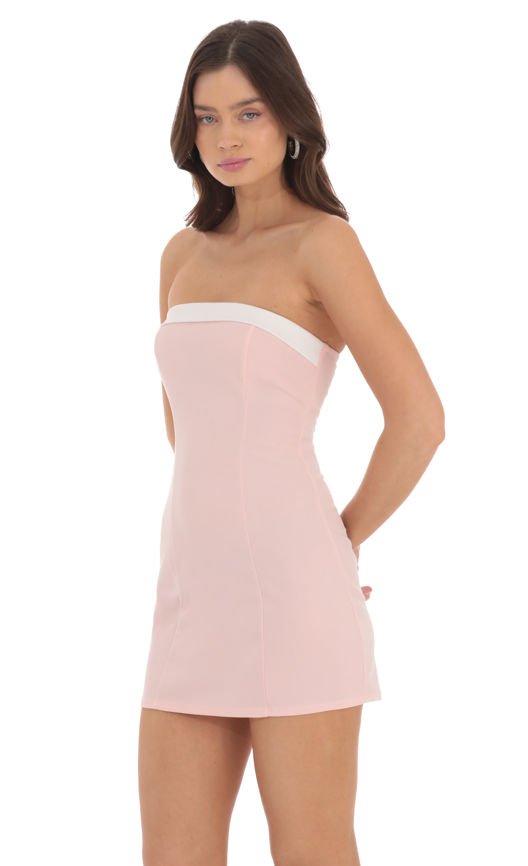 White Trim Strapless Dress in Pink