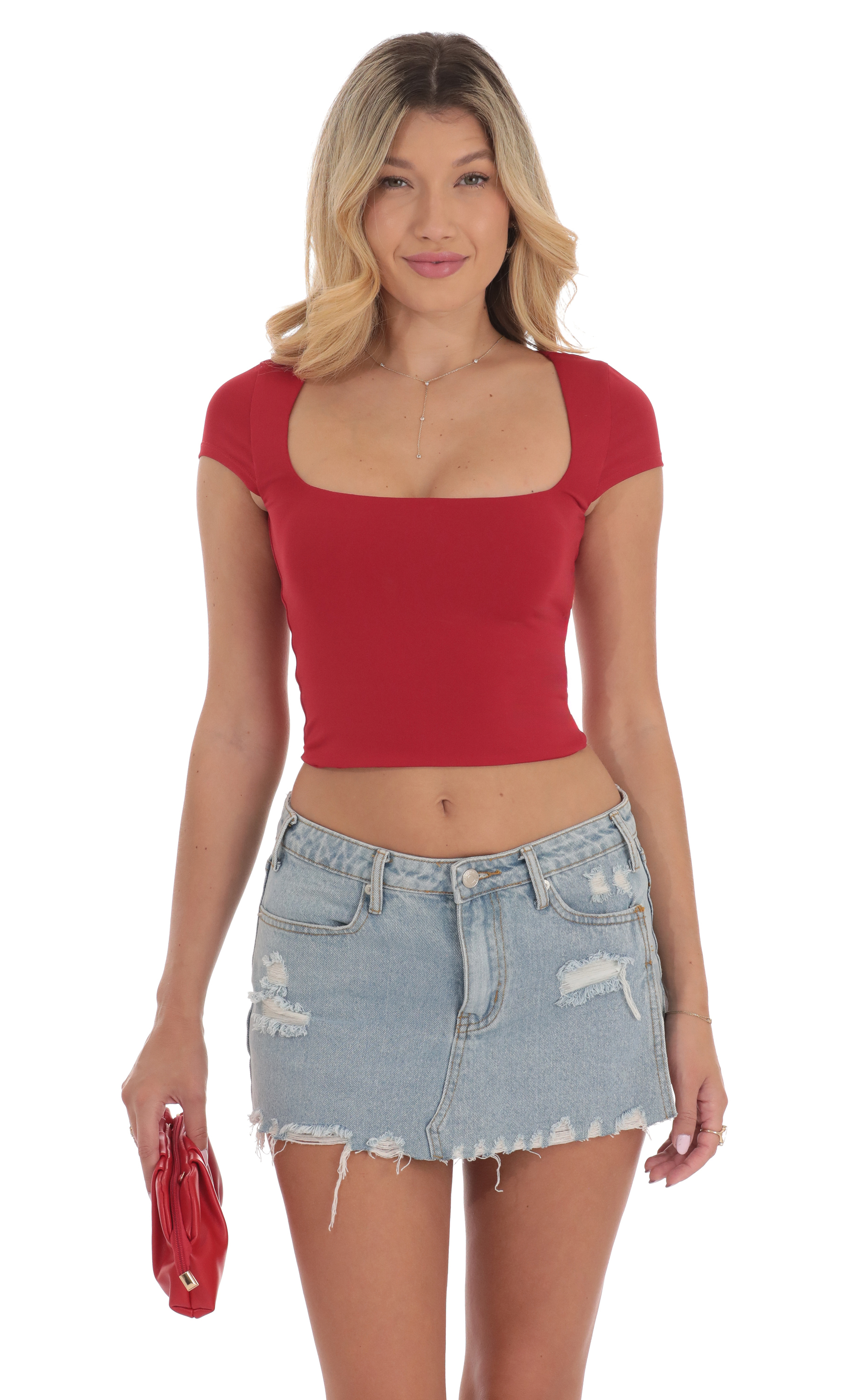 Short Sleeve Crop Top in Red