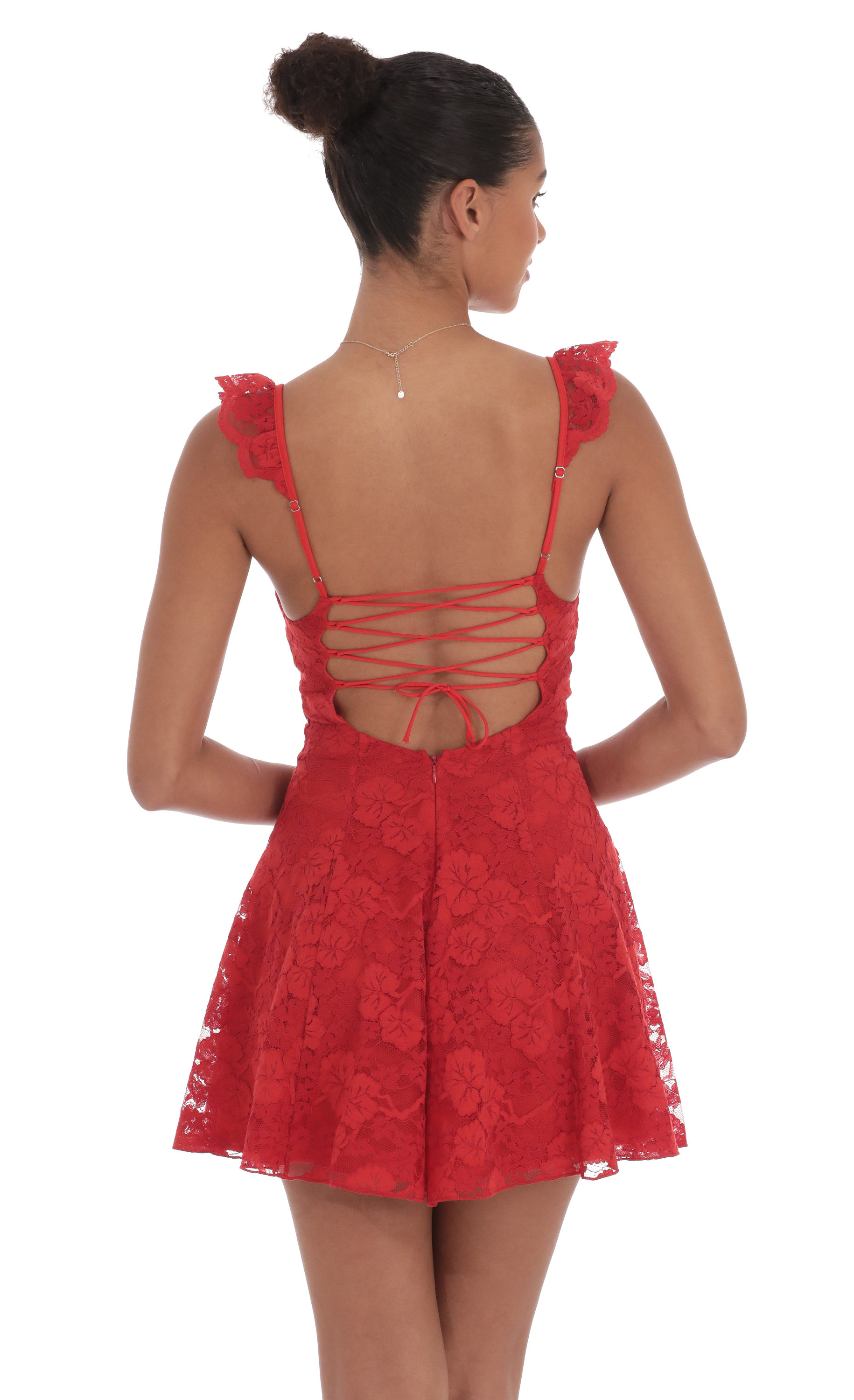 Floral Lace Fit and Flare Dress in Red