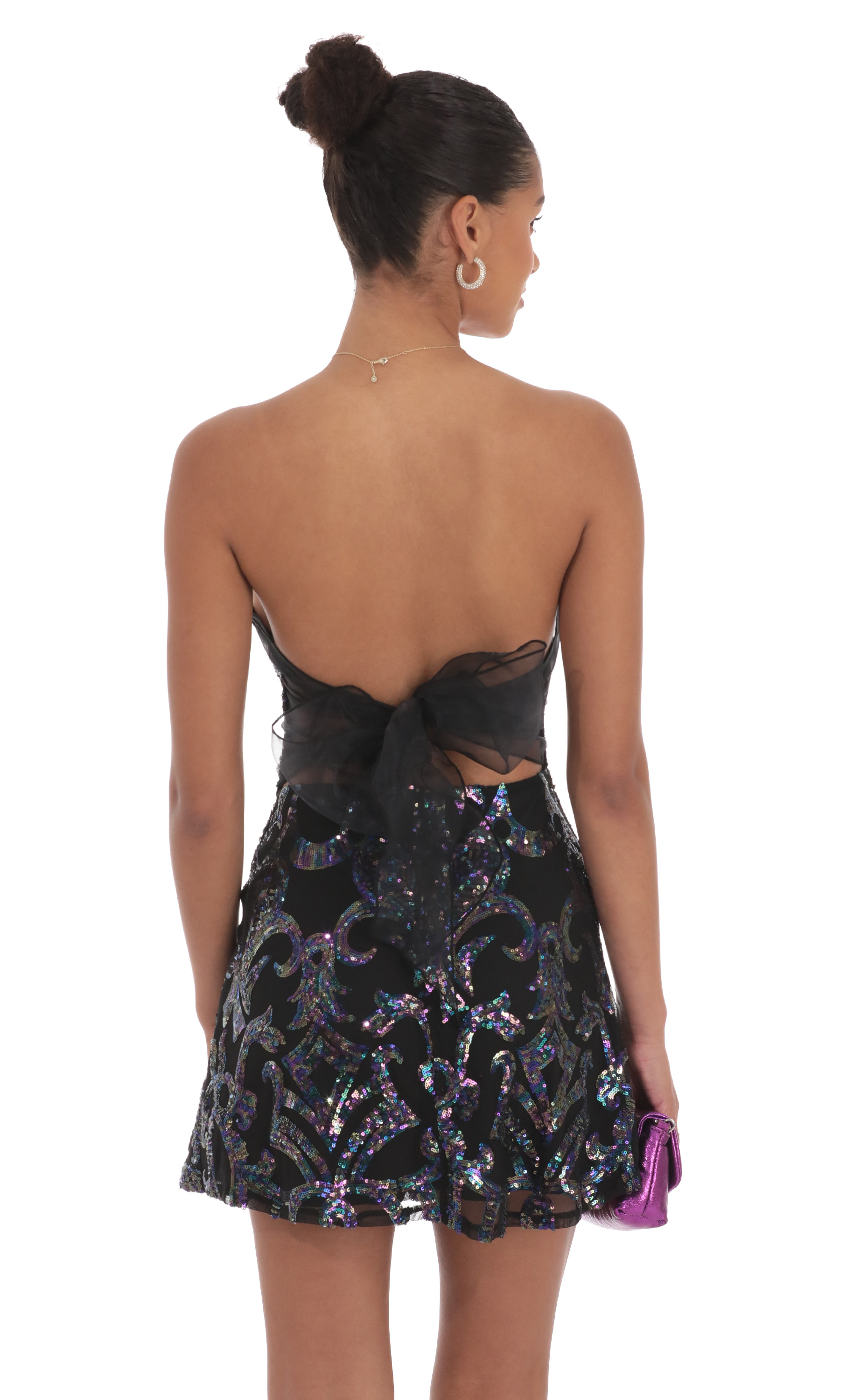 Sequin Mesh Strapless Dress in Black