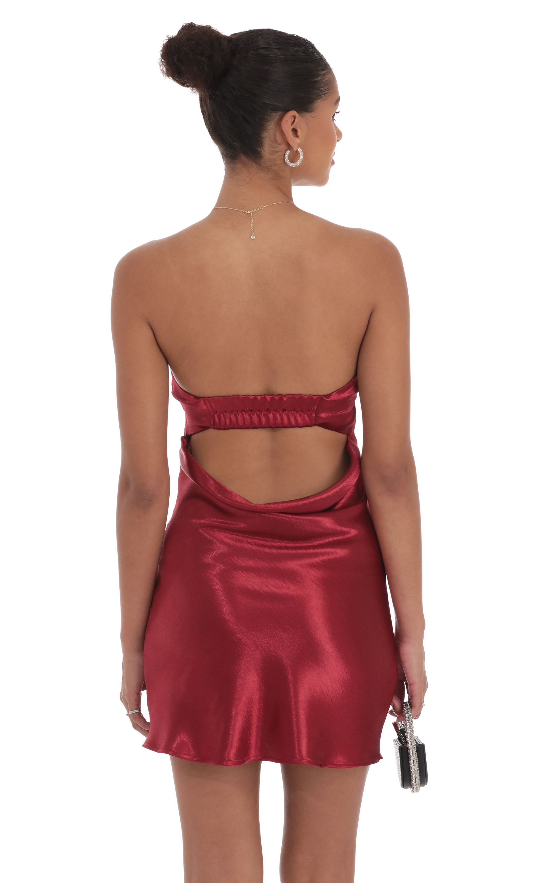 Satin Strapless Slip Dress in Maroon