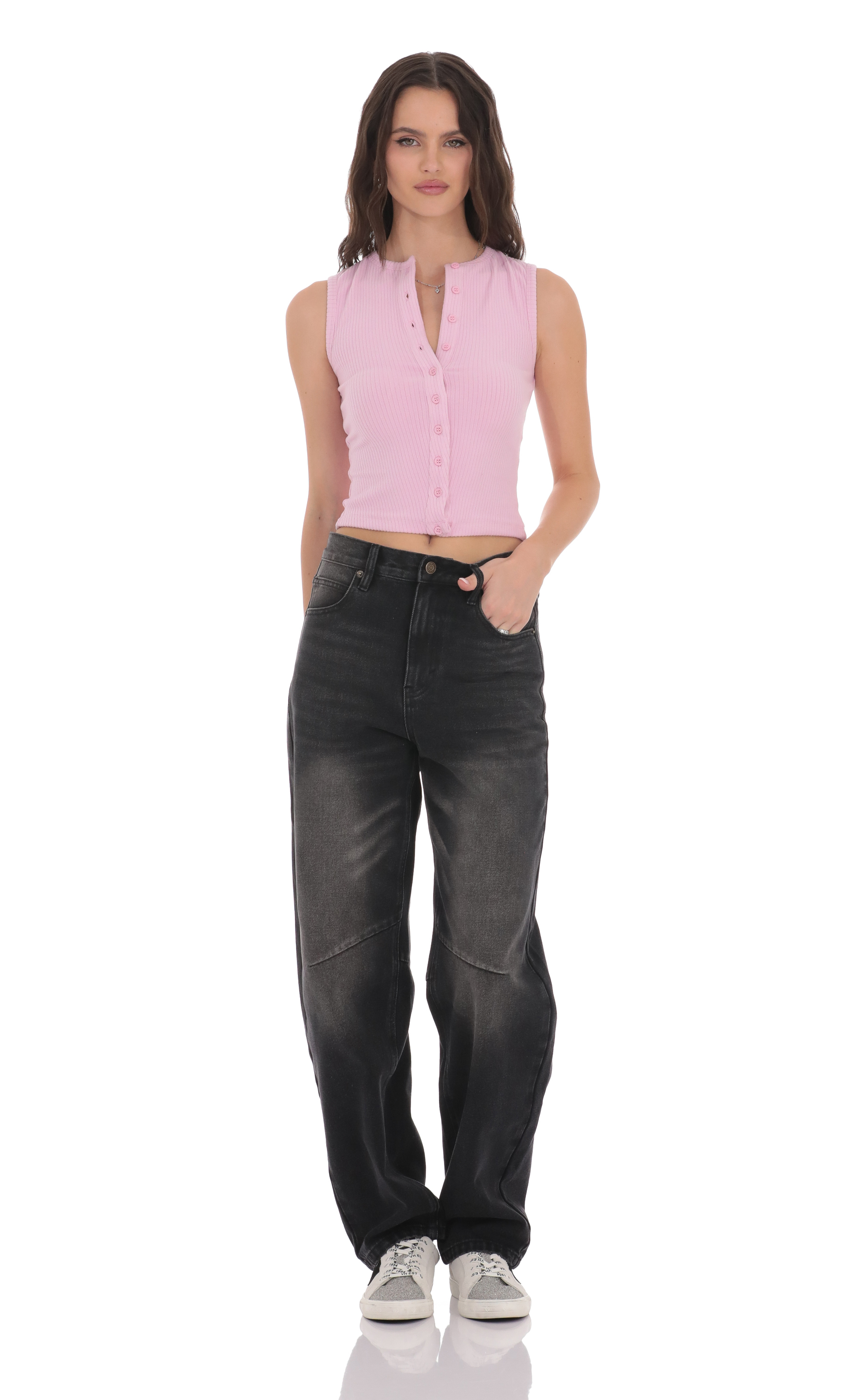 Distress Barrel Jeans in Faded Black