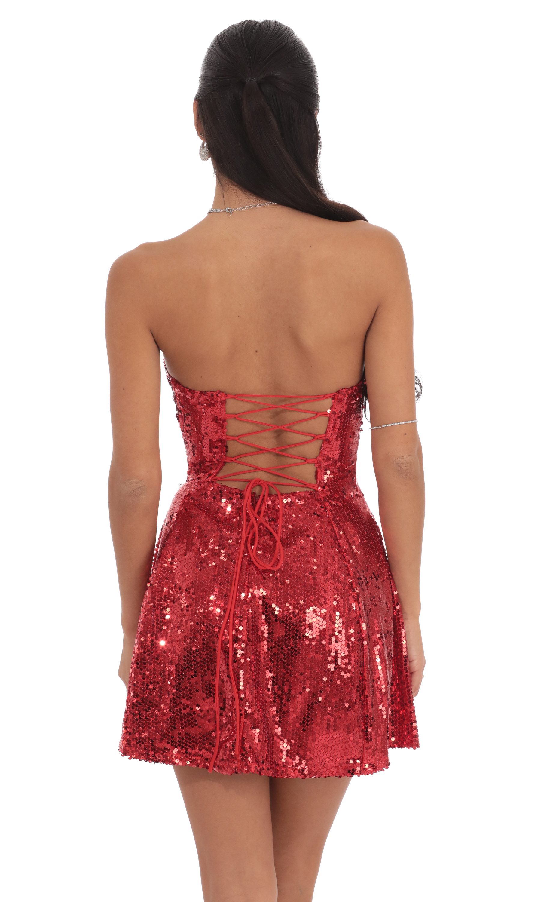strapless open back dress Women's Red Rhinestone Embellished Block Heel with Ankle Strap & Open –  Diggz Formals main image 0