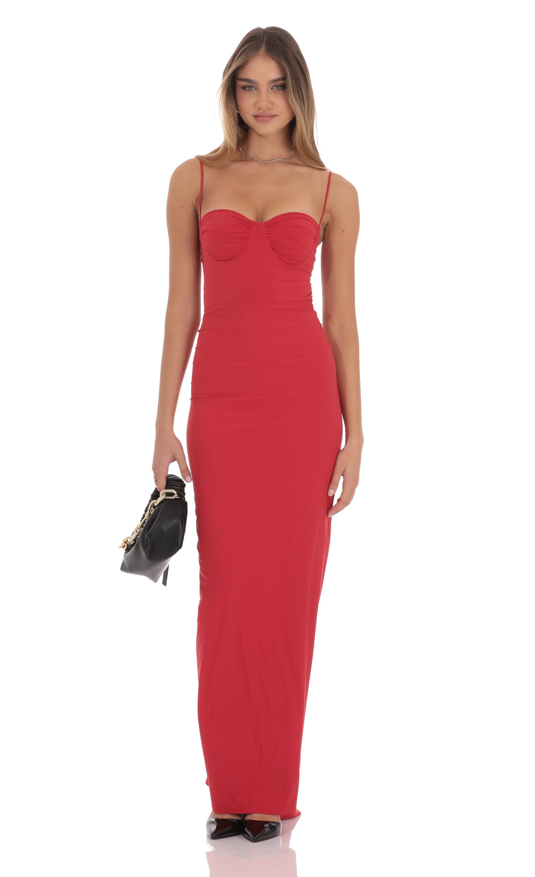 Ruched Open Back Maxi Dress In Red