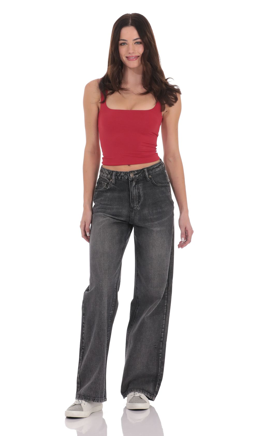 High Rise Wide Leg Jeans In Faded Black by Lucy in the Sky