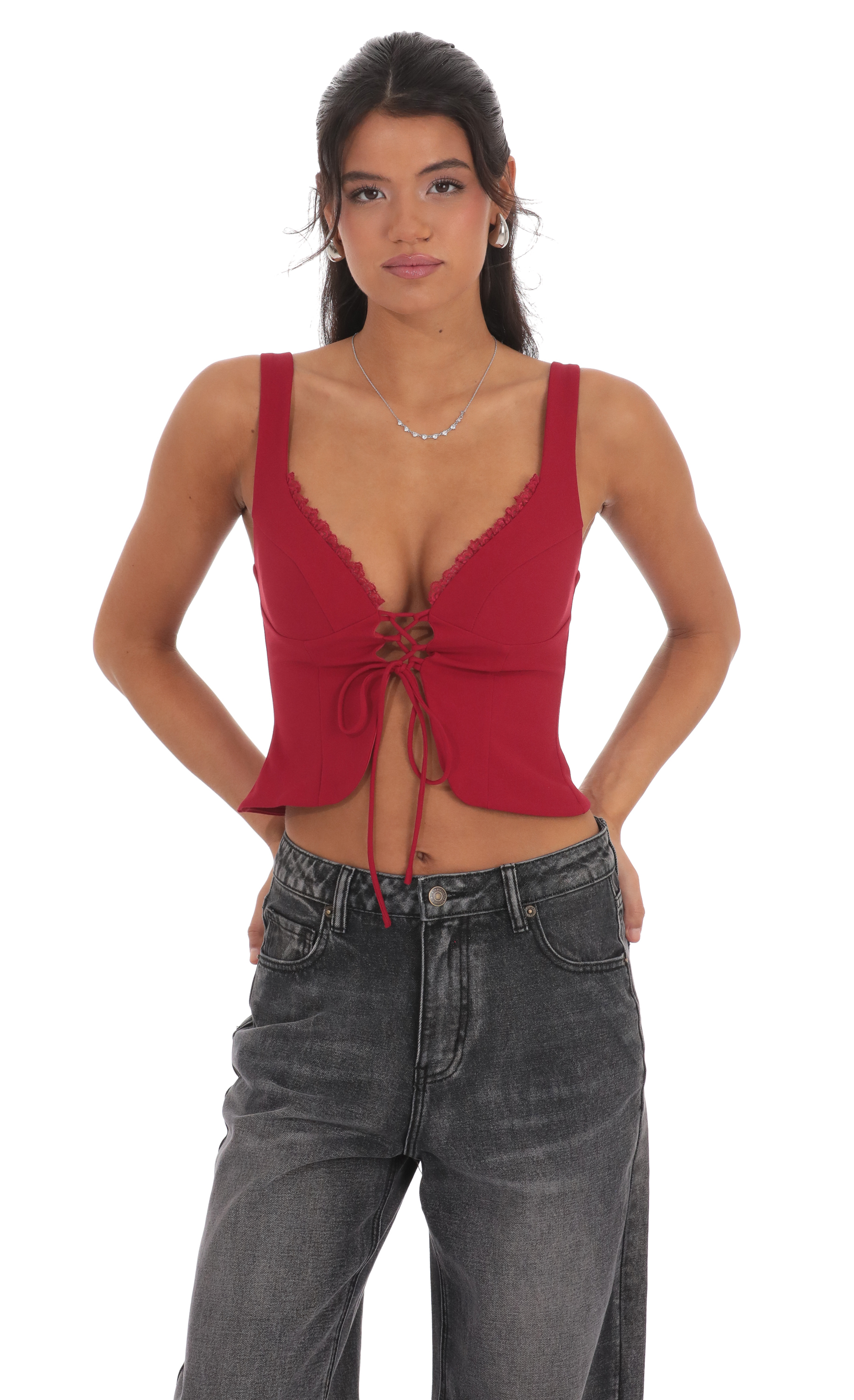 Front Tie Vest Top in Red