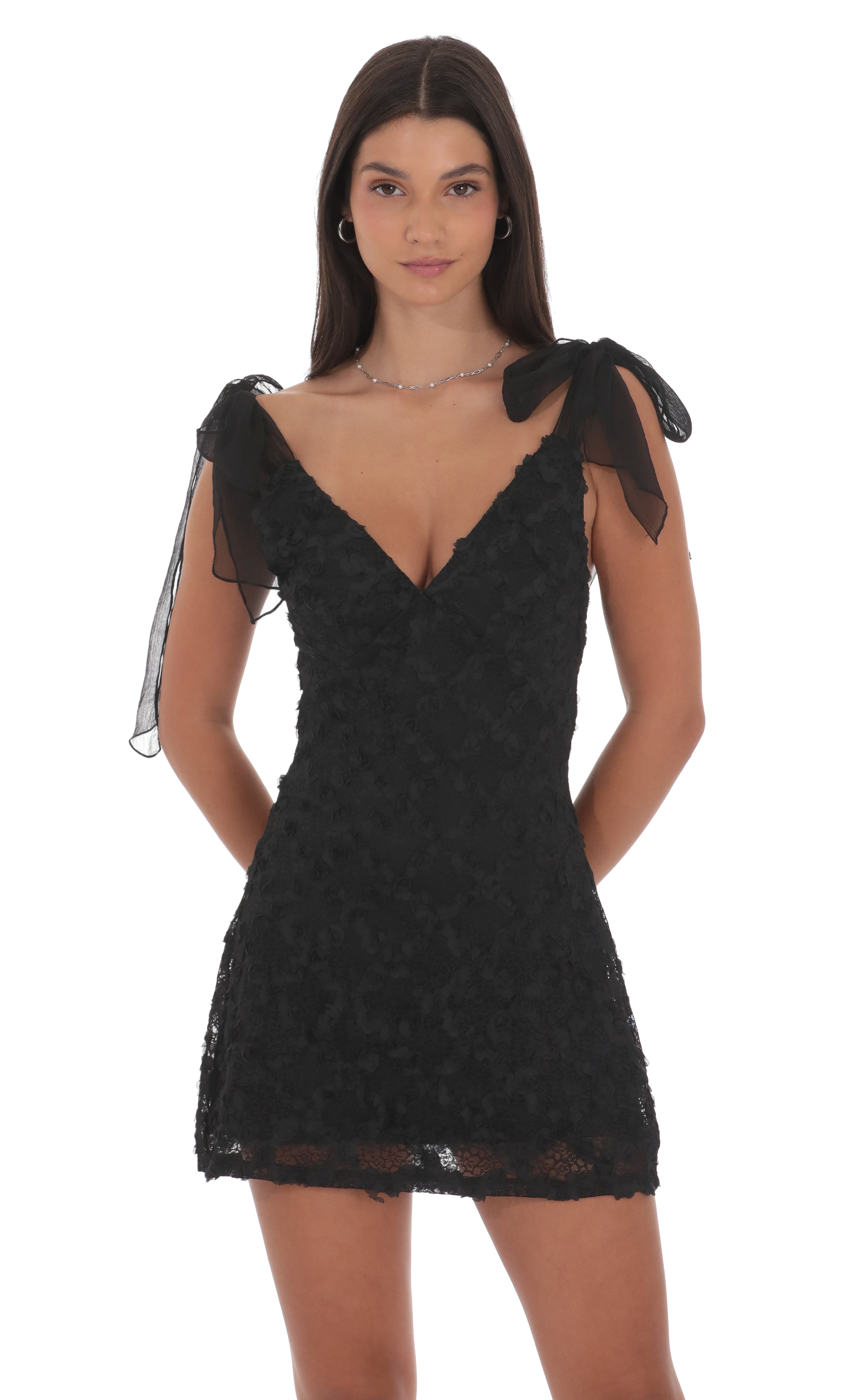 Textured Floral V-Neck Dress in Black