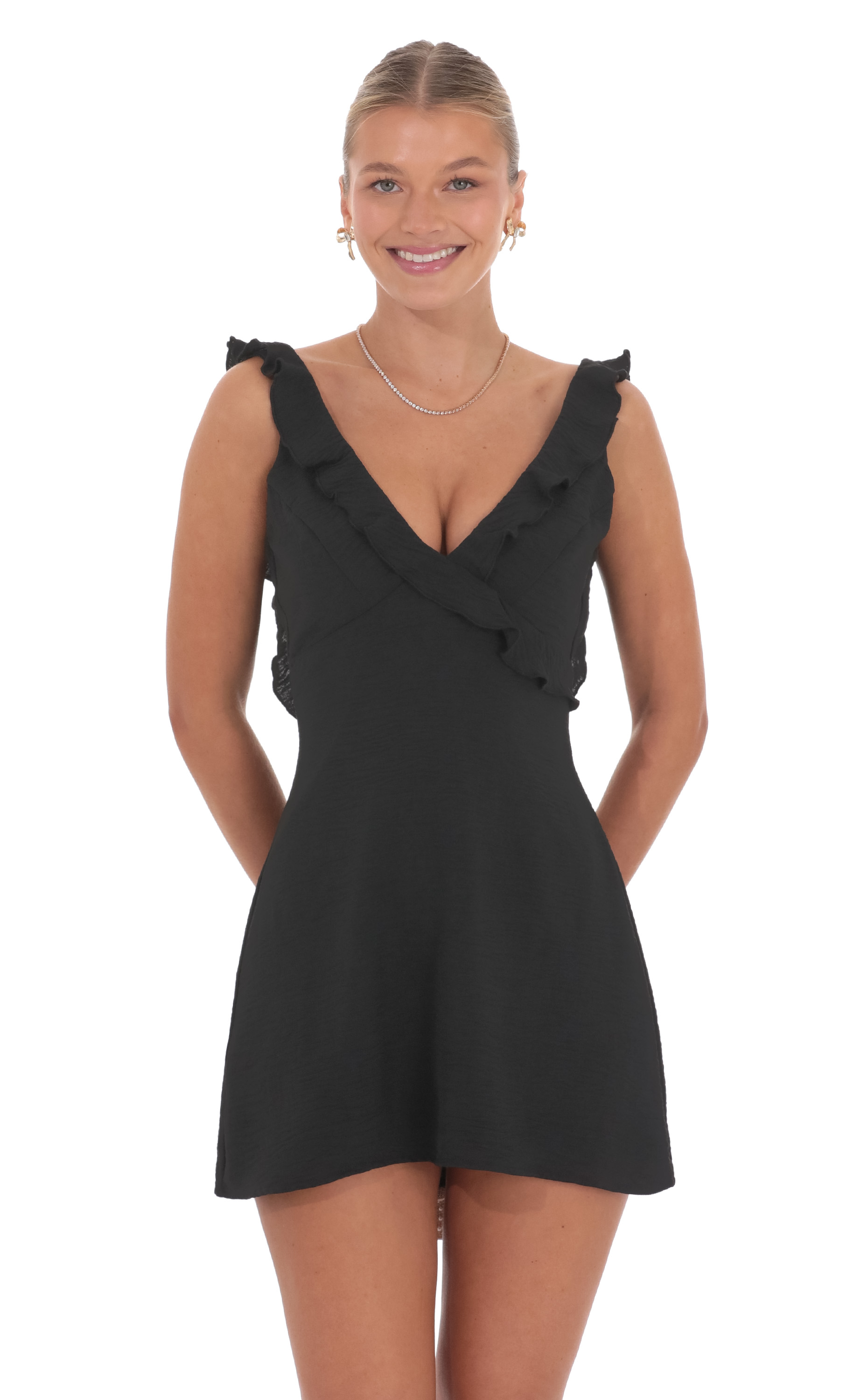 black v neck ruffle dress Inara Black Ruffle Maxi Dress - 16 main image 1