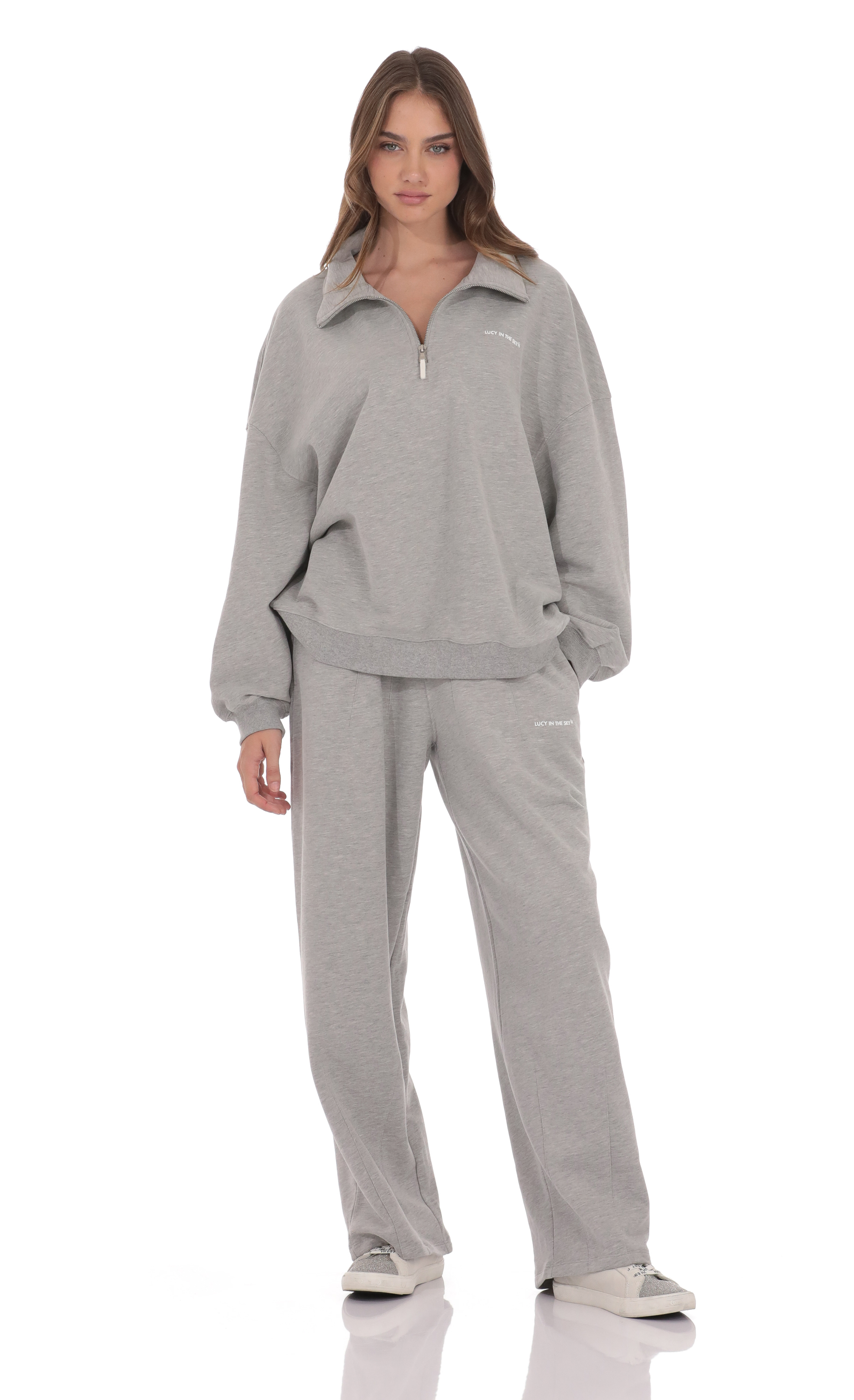 Darted Barrel Fleece Sweatpants in Grey