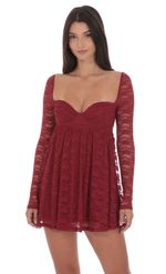 Product image for Foil Long Sleeve Babydoll Dress in Navy