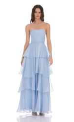 Picture of Corset Ruffle Strapless Maxi Dress in Sky Blue