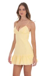 Picture of Pinstriped Scallop Ruffle Dress in Yellow