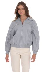 Product image for Faux Leather Bomber in Ash Blue