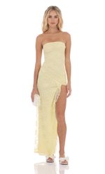 Picture of Lace Ruffle Slit Maxi Dress in Yellow