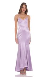 Product image for Satin Open Back Mermaid Maxi Dress in Lavender