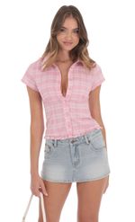 Picture of Button-Up Ruffle Top in White Stripes
