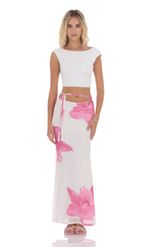 Product image for Mesh Floral Maxi Skirt in White