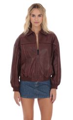 Product image for Faux Leather Bomber in Ash Blue