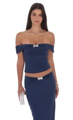 Product image for Embellished Off Shoulder Top in Light Blue