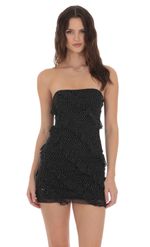 Product image for Mesh Strapless Ruffle Dress in Red