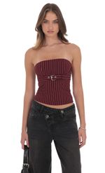 Product image for Pinstripe Strapless Buckle Top in Burgundy