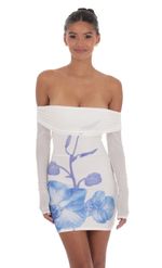 Product image for Floral Mesh Off Shoulder Dress in White