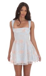 Picture of Embroidered Floral Fit and Flare Dress in Pastel Blue