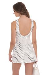 Picture of Polka Dot High Neck Back Bow Dress in White