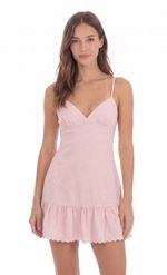 Product image for Jacquard Scallop Ruffle Dress in Pink