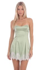 Product image for Lace Bust Mini Satin Dress in Peach