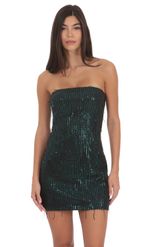Product image for Strapless Green Sequin Fringe Dress in Black