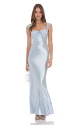 Product image for Satin Lace-Bust Maxi Dress in Light Blue