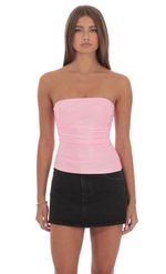 Product image for Foil Mesh Ruched Tube Top in Pink