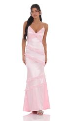 Picture of Satin V-Neck Ruffle Mermaid Maxi Dress in Light Blue