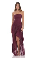 Product image for Foil Mesh Asymmetrical High Low Maxi Dress in Navy