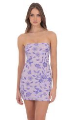 Product image for Strapless Sequin Floral Bodycon Dress in Lavender