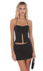 Product image for Pinstripe Halter Flyaway Top in Black