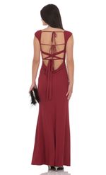 Product image for Strappy Cowl Neck Maxi Dress in Maroon